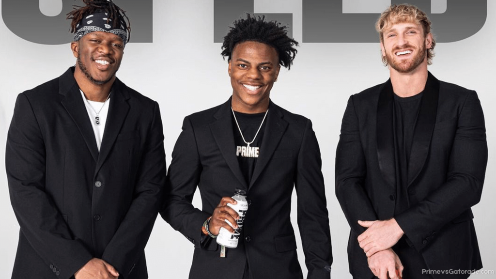 KSI, Logan Paul and IShowSpeed with Prime Bottle