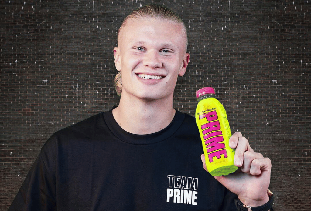 Erling Halaand Holds his Limited Edtion PRIME Bottle