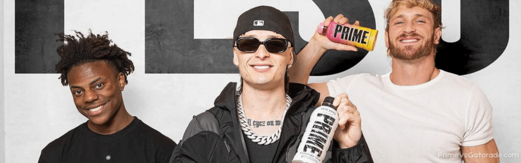 IShowSpeed, Peso Pluma and Logan Paul holds up PRIME Hydration Bottles