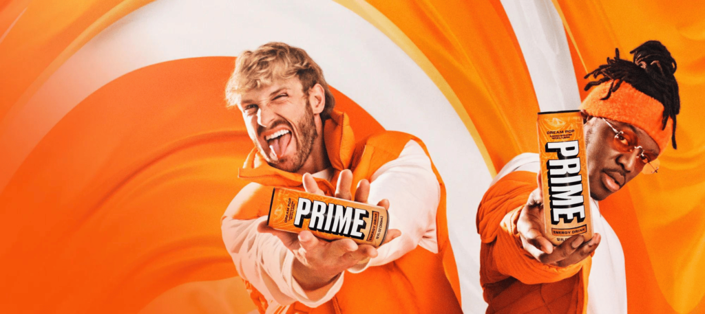 Logan Paul and KSI holding the new flavor PRIME Energy Dream Pop